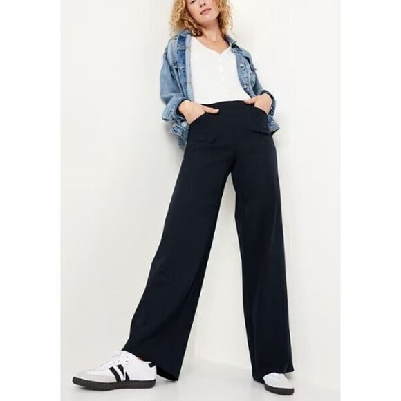 Old Navy Womens Large Wide Leg Pant High Rise Stretch Comforty‎ Black - Picture 1 of 16